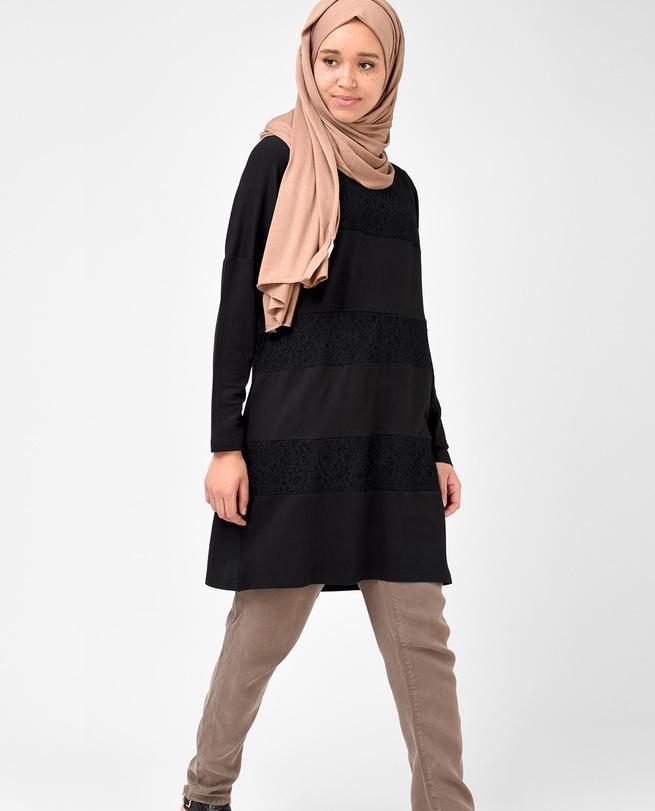 Black Lace Detailed Loose Fit Top 