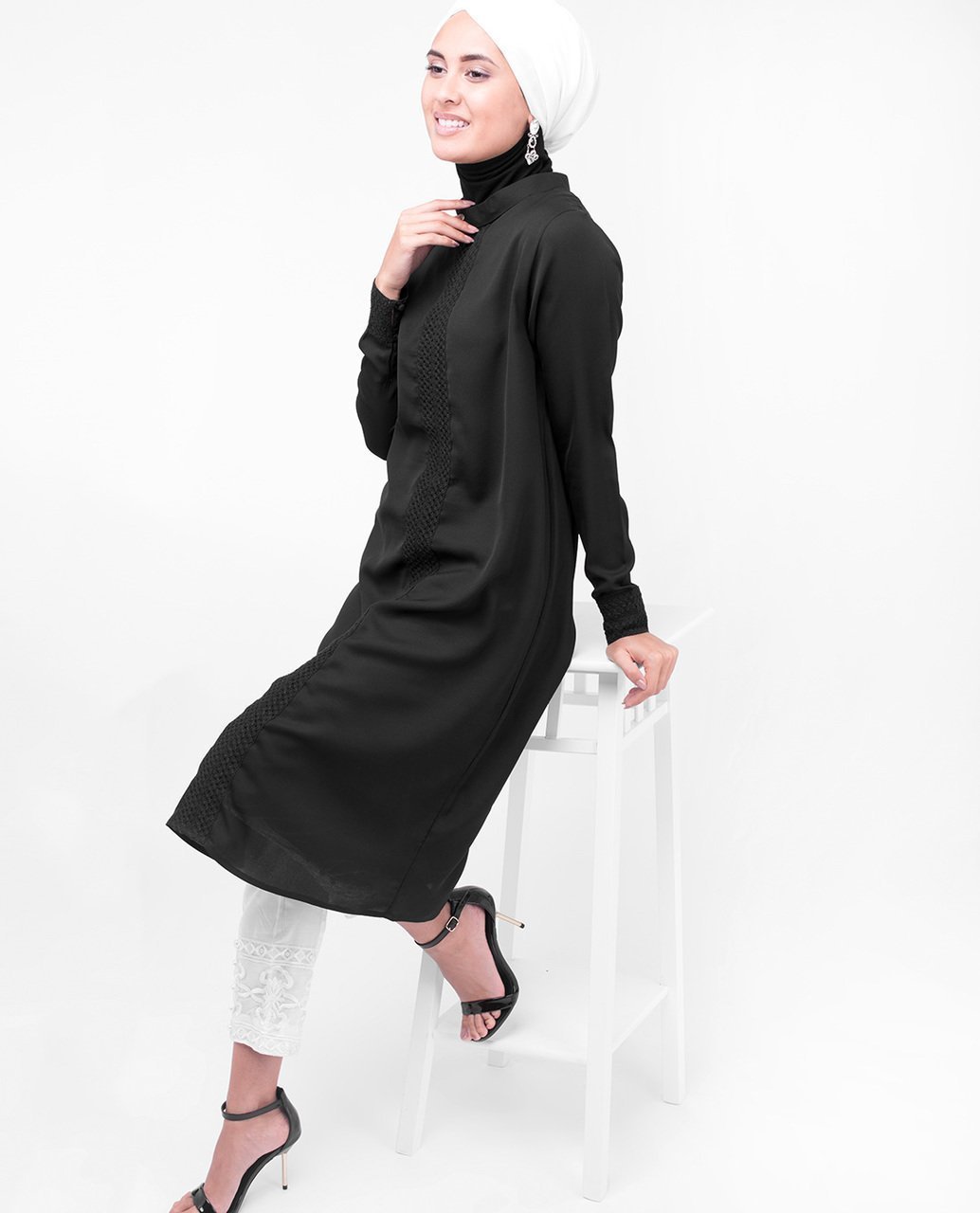 Black Lace Modest Top Small (8-10) Petite (- 5'2") Black