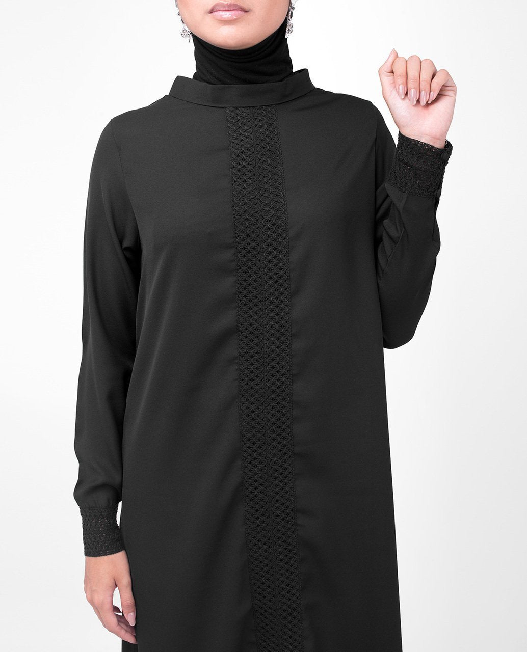 Black Lace Modest Top Small (8-10) Petite (- 5'2") Black