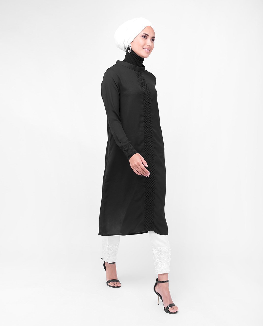 Black Lace Modest Top Small (8-10) Petite (- 5'2") Black