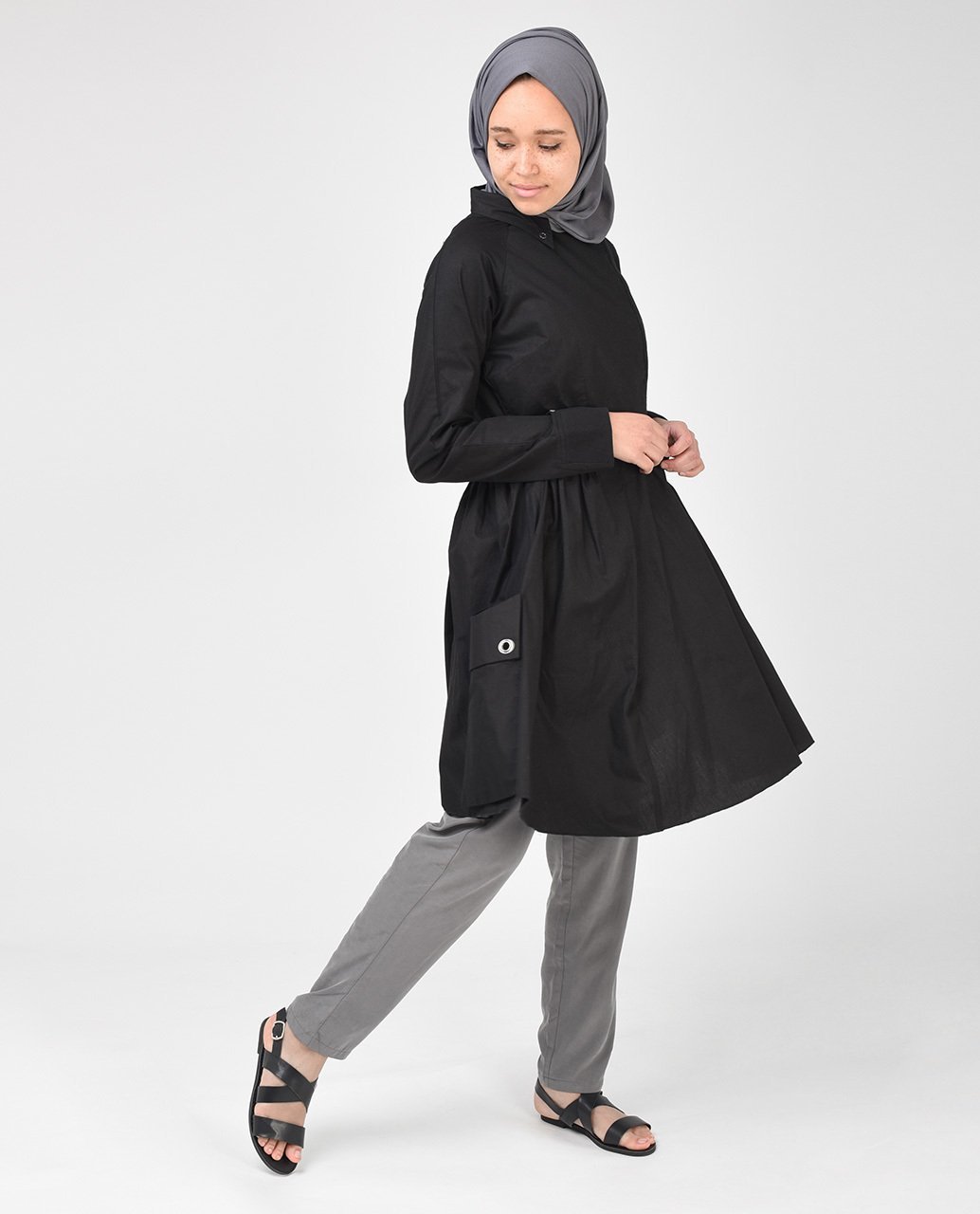 Black Skater Style Tunic Slim 