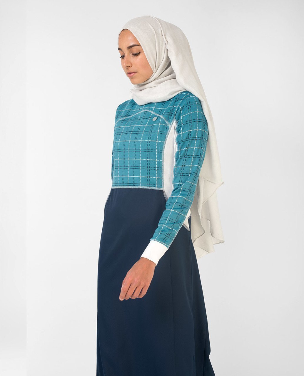 Blue Checked Effortless Tennis Inspired Print Abaya Jilbab S 54 Navy