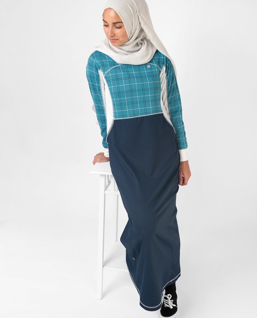 Blue Checked Effortless Tennis Inspired Print Abaya Jilbab S 54 Navy