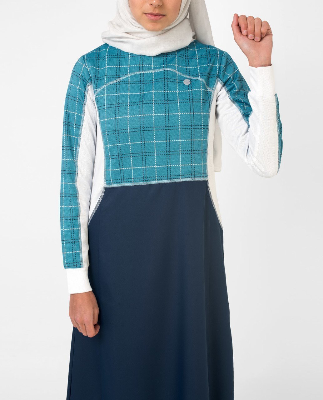 Blue Checked Effortless Tennis Inspired Print Abaya Jilbab S 54 Navy