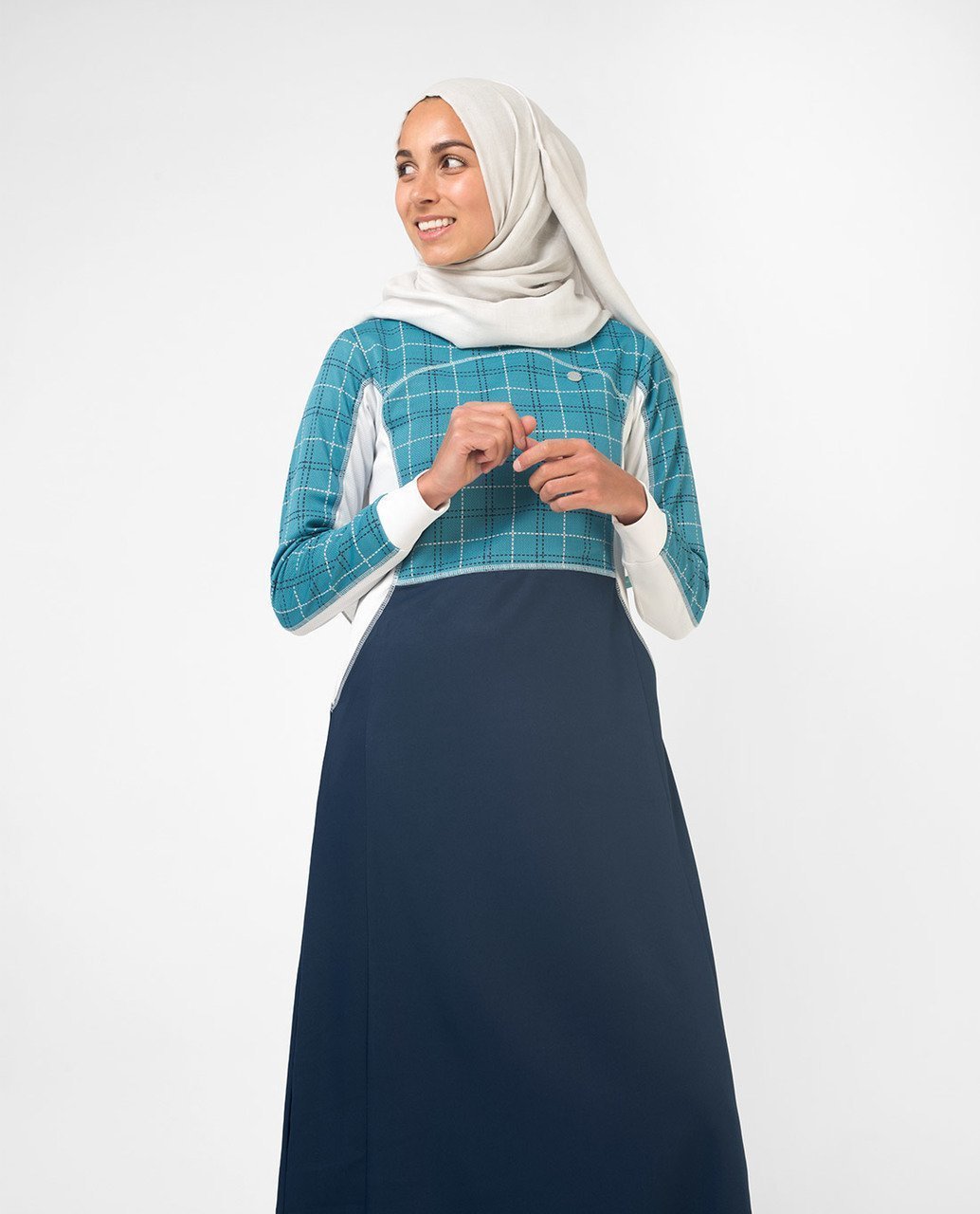 Blue Checked Effortless Tennis Inspired Print Abaya Jilbab S 54 Navy