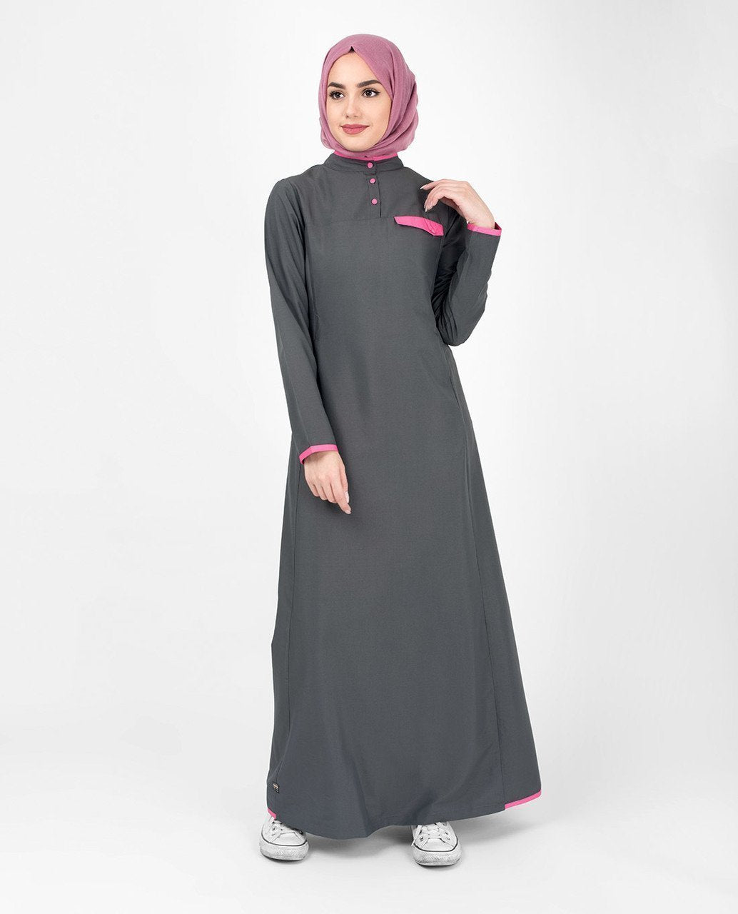 Casual Grey Abaya Jilbab With Pink Highlights S 54 Grey