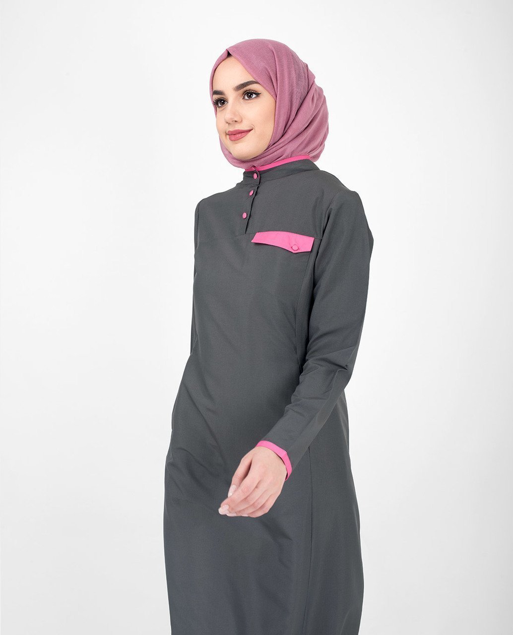 Casual Grey Abaya Jilbab With Pink Highlights S 54 Grey