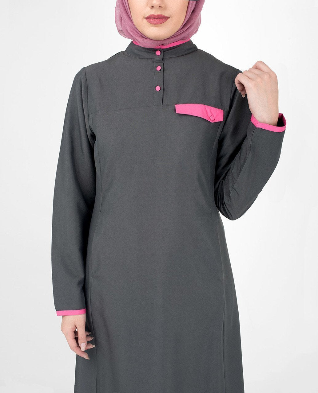 Casual Grey Abaya Jilbab With Pink Highlights S 54 Grey