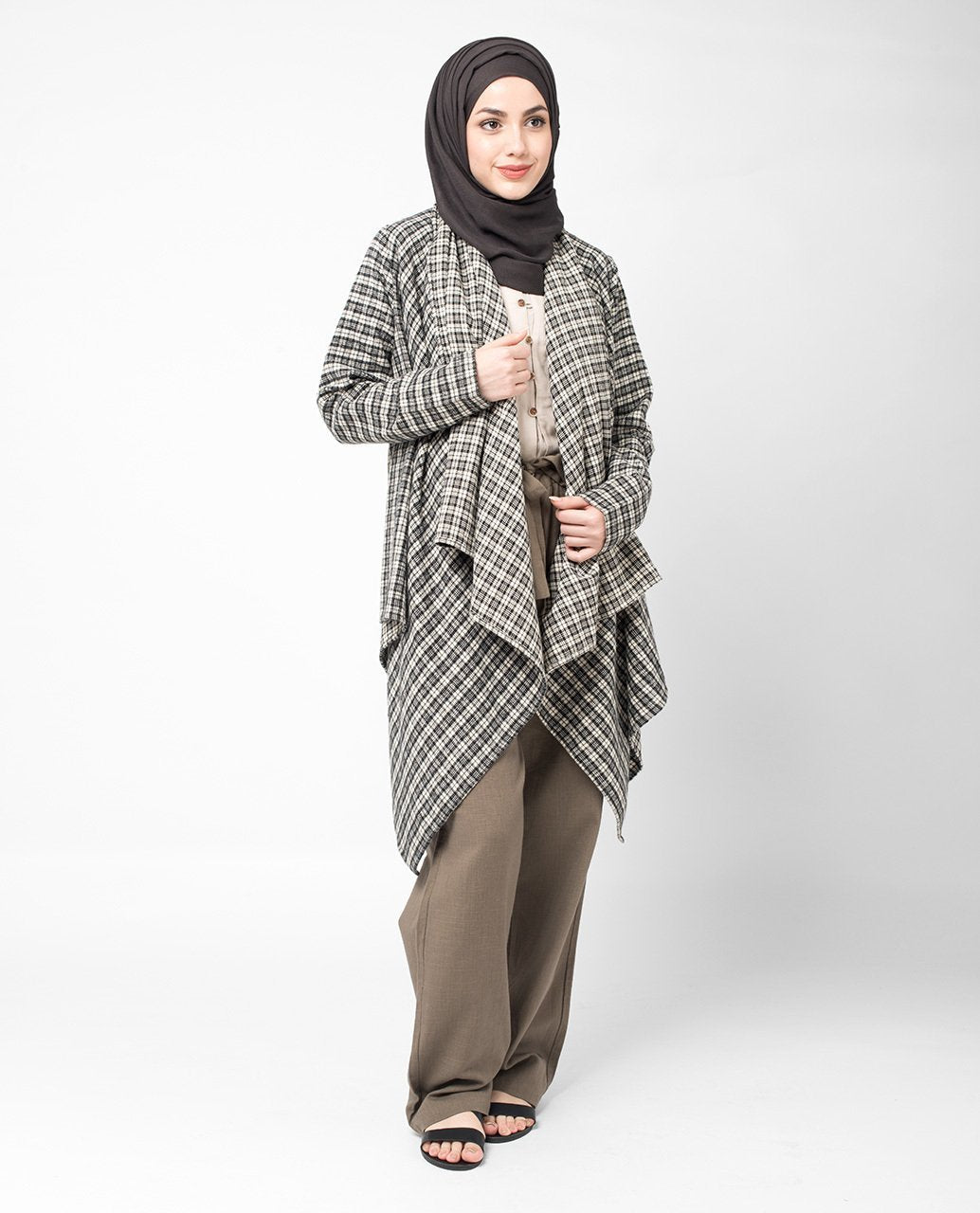 Checked Waterfall Cardigan Regular 