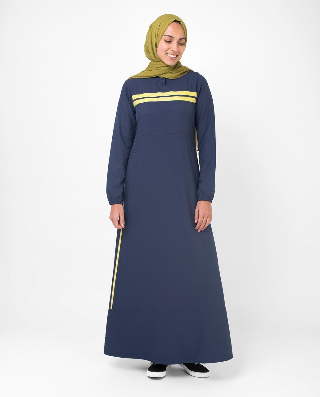 Classic Elegance Yellow Highlight Abaya Jilbab S 54 Navy