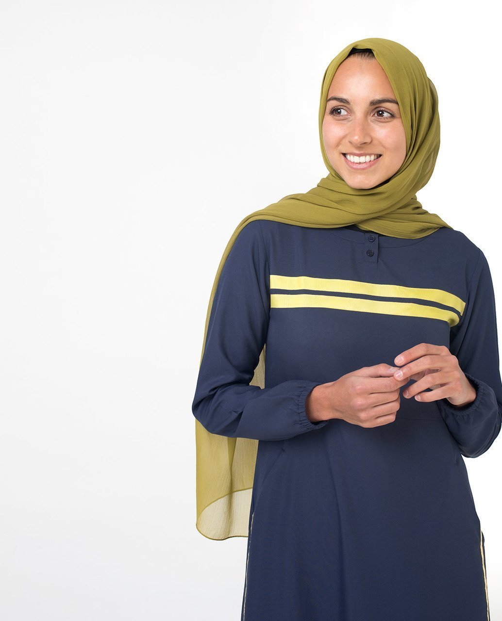 Classic Elegance Yellow Highlight Abaya Jilbab S 54 Navy