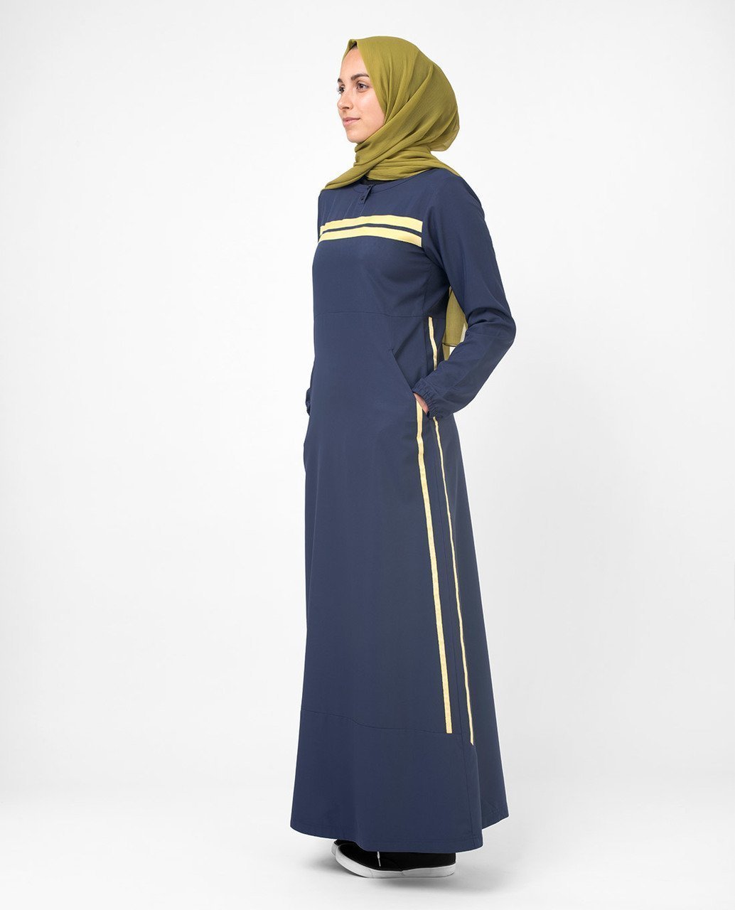 Classic Elegance Yellow Highlight Abaya Jilbab S 54 Navy