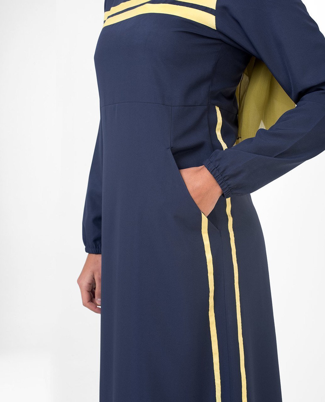 Classic Elegance Yellow Highlight Abaya Jilbab S 54 Navy