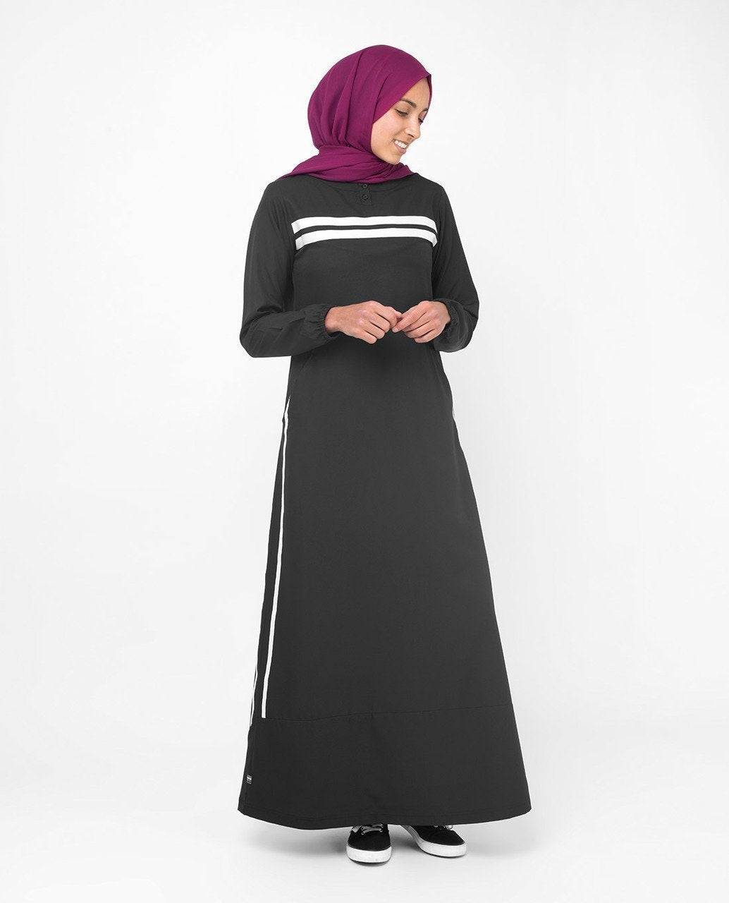 Abaya Neck Placket Open Black in Classic Style - ModestPath.com