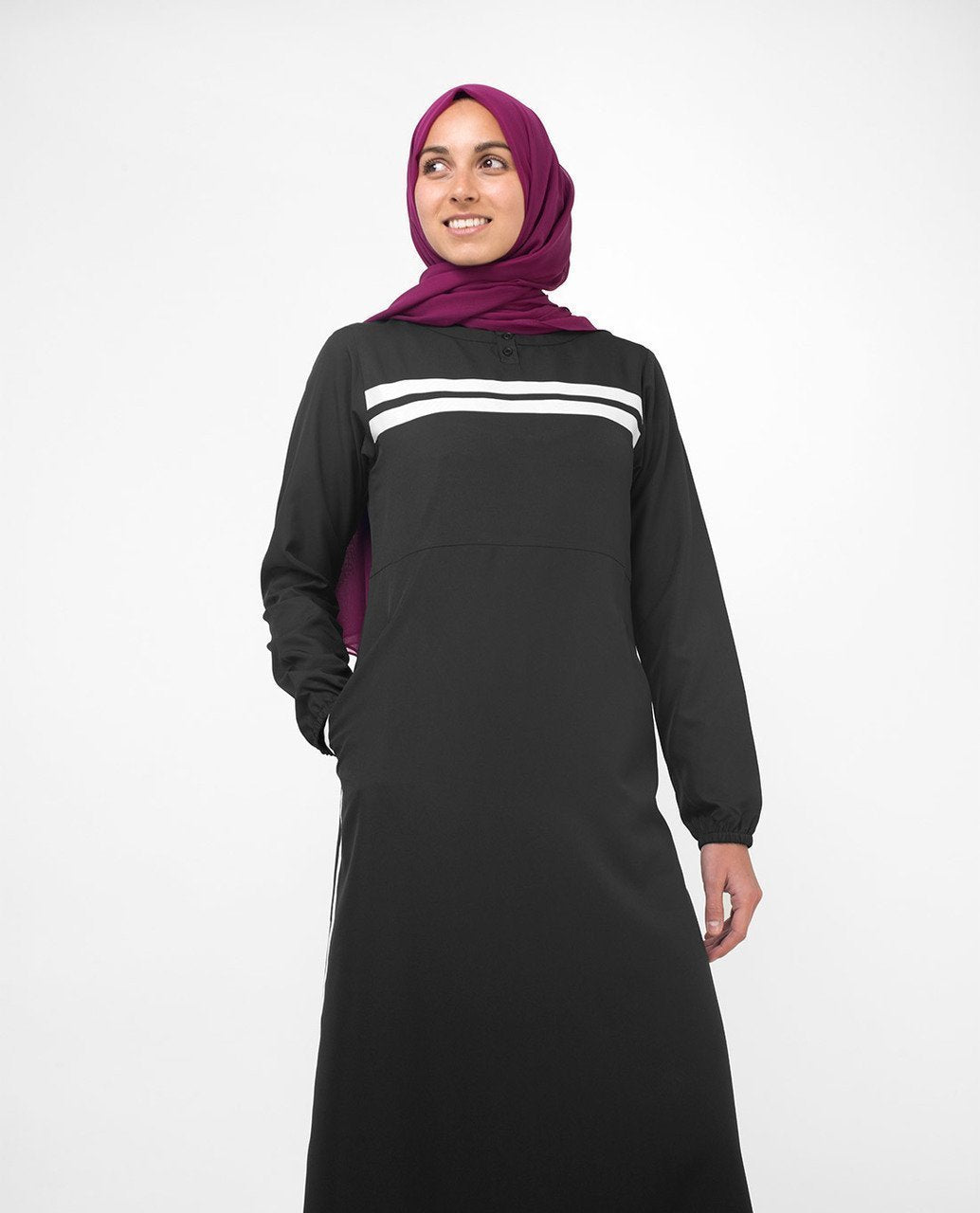 Abaya Neck Placket Open Black in Classic Style - ModestPath.com