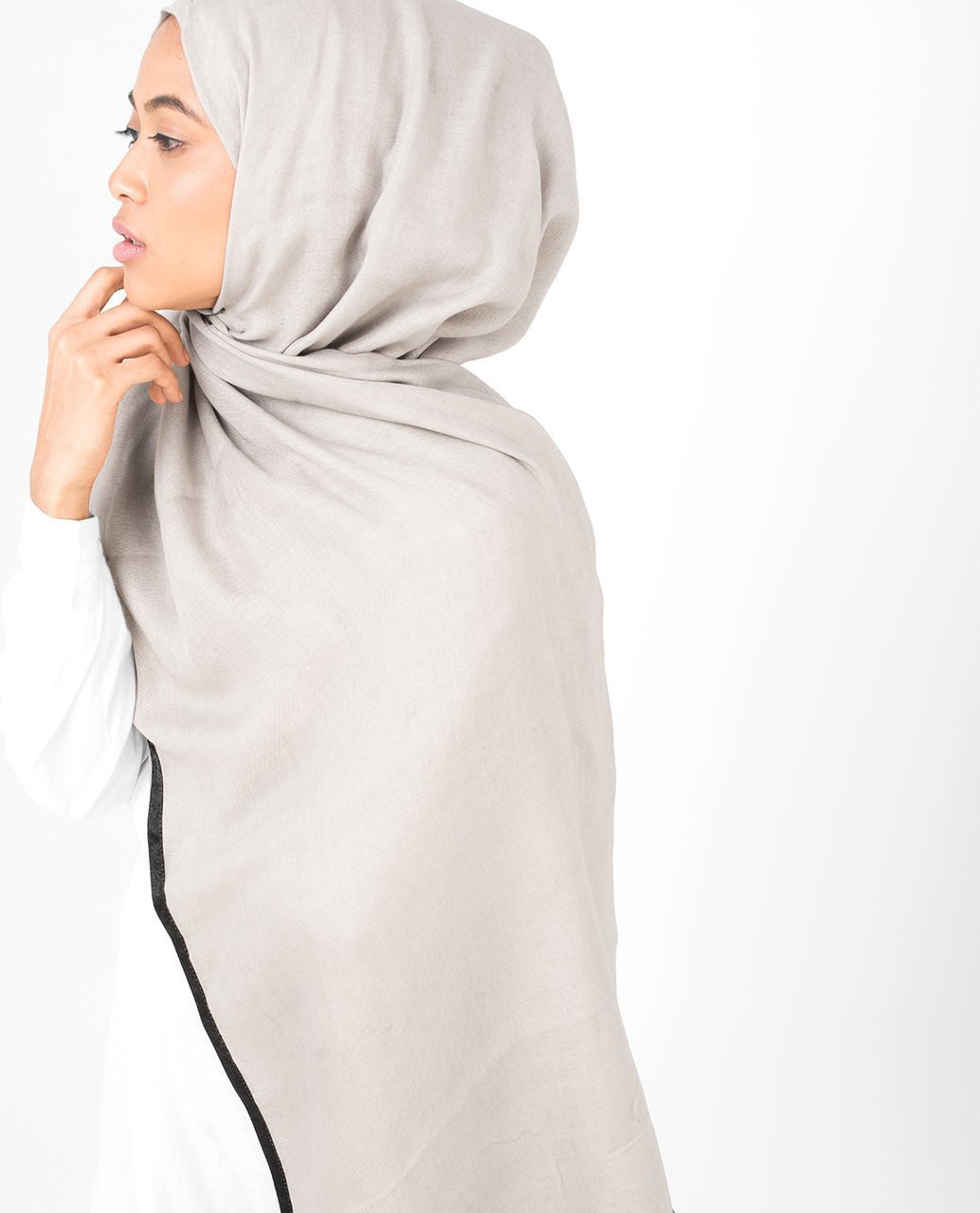 Viscose Hijab Scarf Shawl in Contrast Hem Grey and Black - ModestPath.com Viscose Hijab Scarf Shawl in Contrast Hem Grey and Black - ModestPath.com