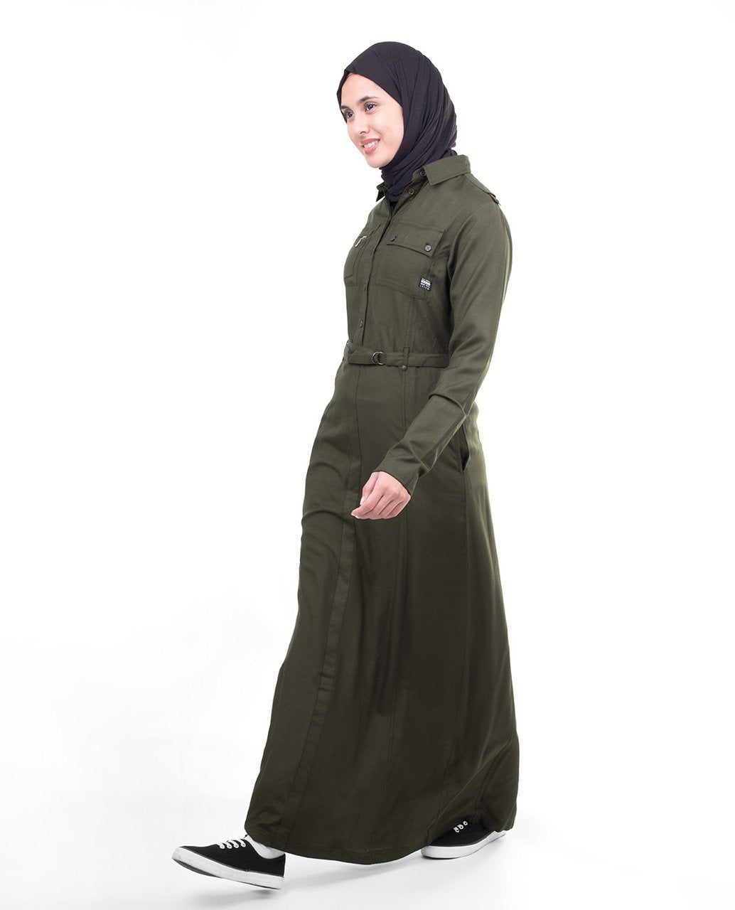 Abaya Traditional in Olive Green Utility Casual Look M / 56 / Olive Green