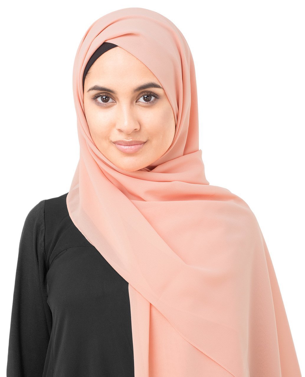 Shop for Georgette Hijab Scarf in Coral Pink Poly - ModestPath.com
