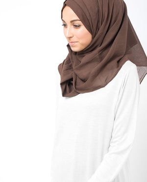Cotton Voile Hijab in Chestnut Brown Maxi Chestnut Brown 