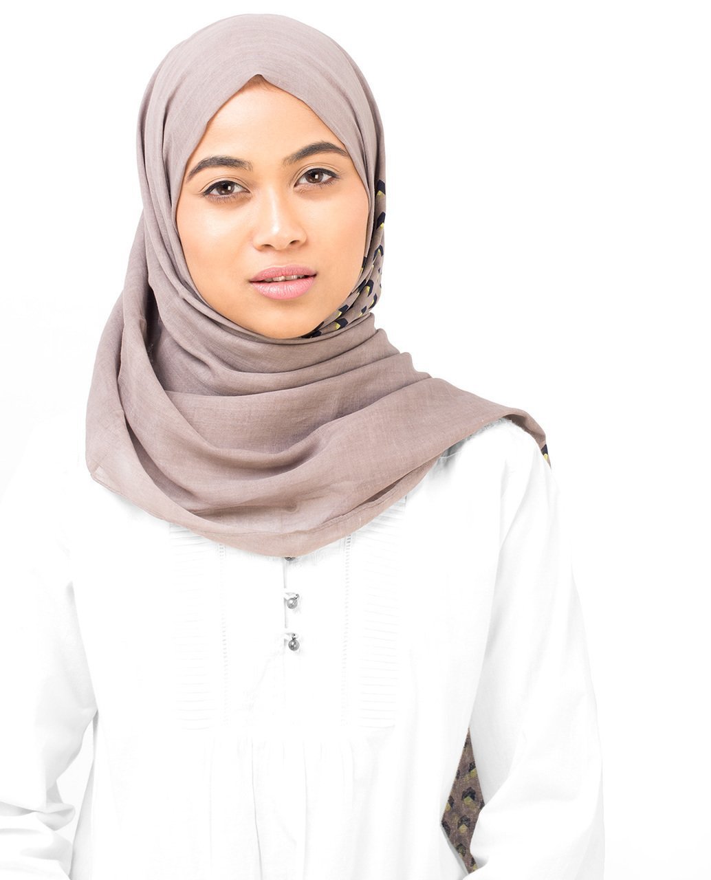 Cotton Voile Hijab in Geo Cube Maxi Beige and Yellow 