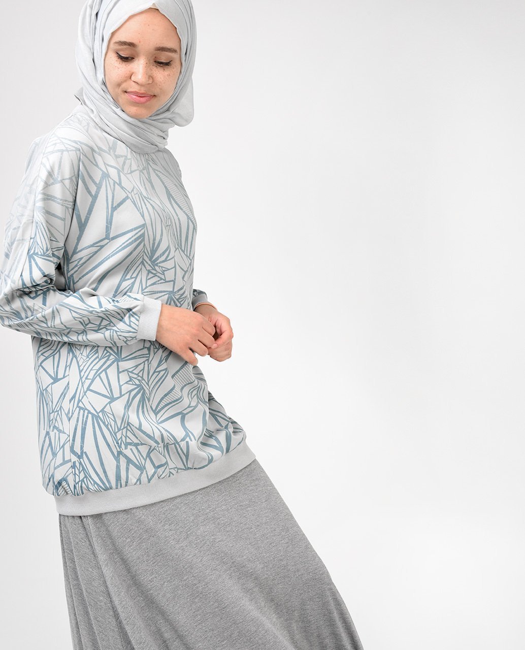 Dusty Blue Crew Neck Top Slim 