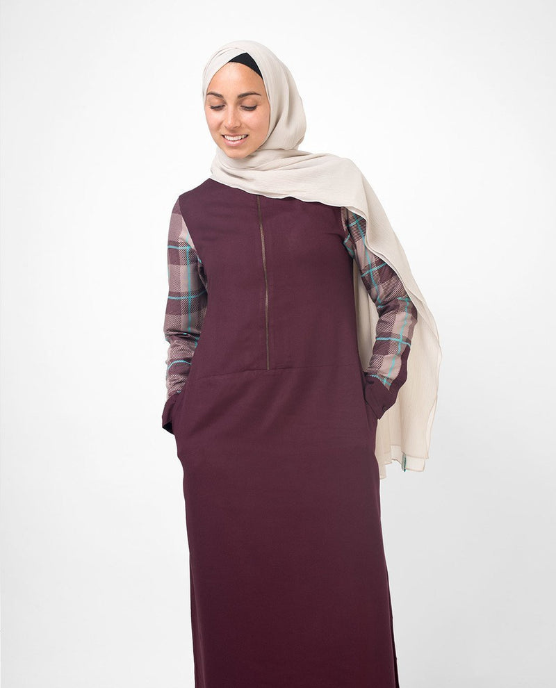 Jilbab Abaya In Feminine Checked Deep Red Islamic Clothing 4573