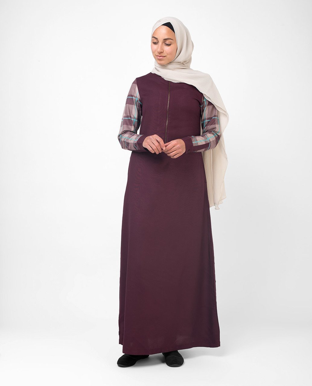 Feminine Checked Deep Purple Abaya Jilbab S 54 Purple