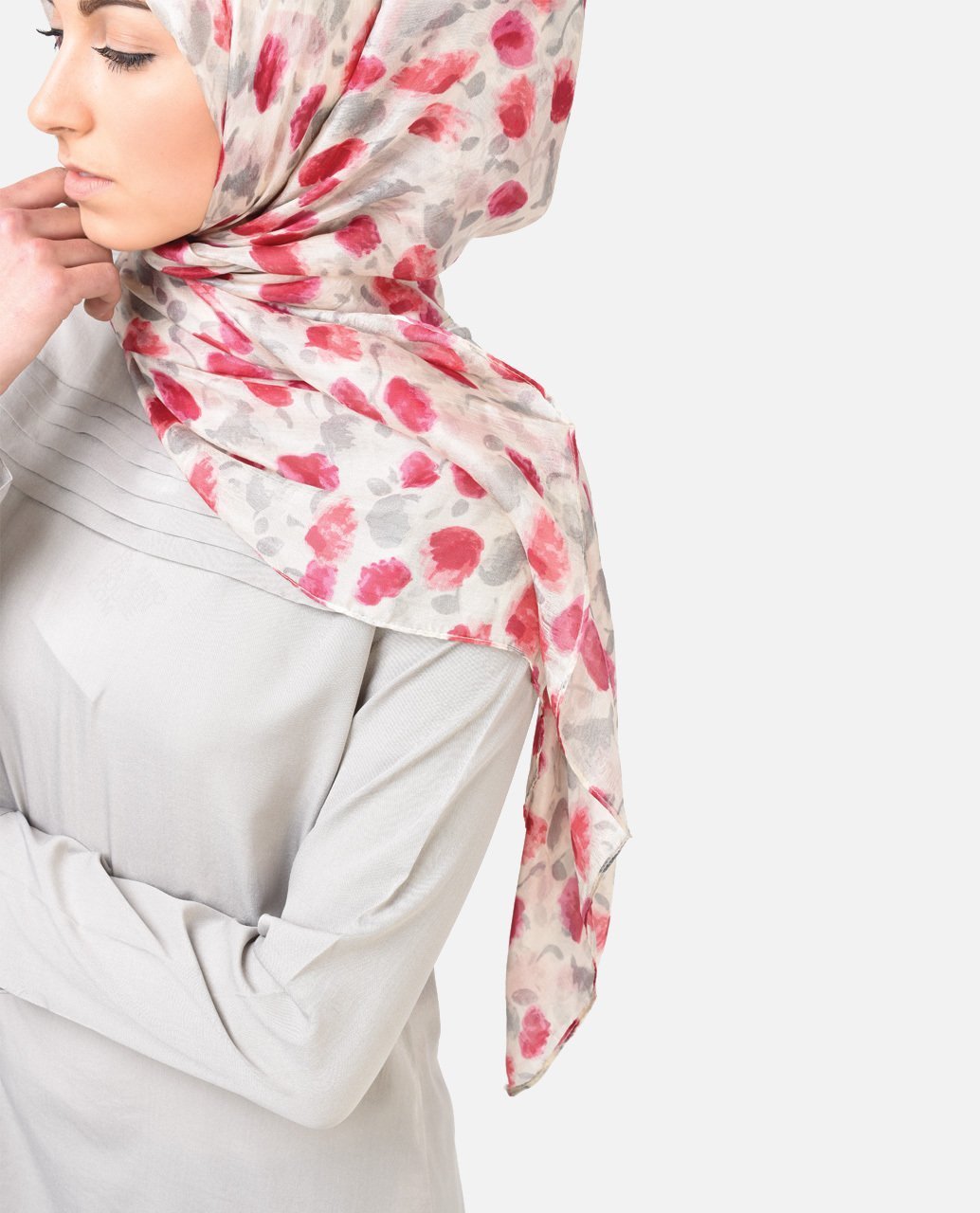 Floral Pink Beige Hijab Regular Pink 