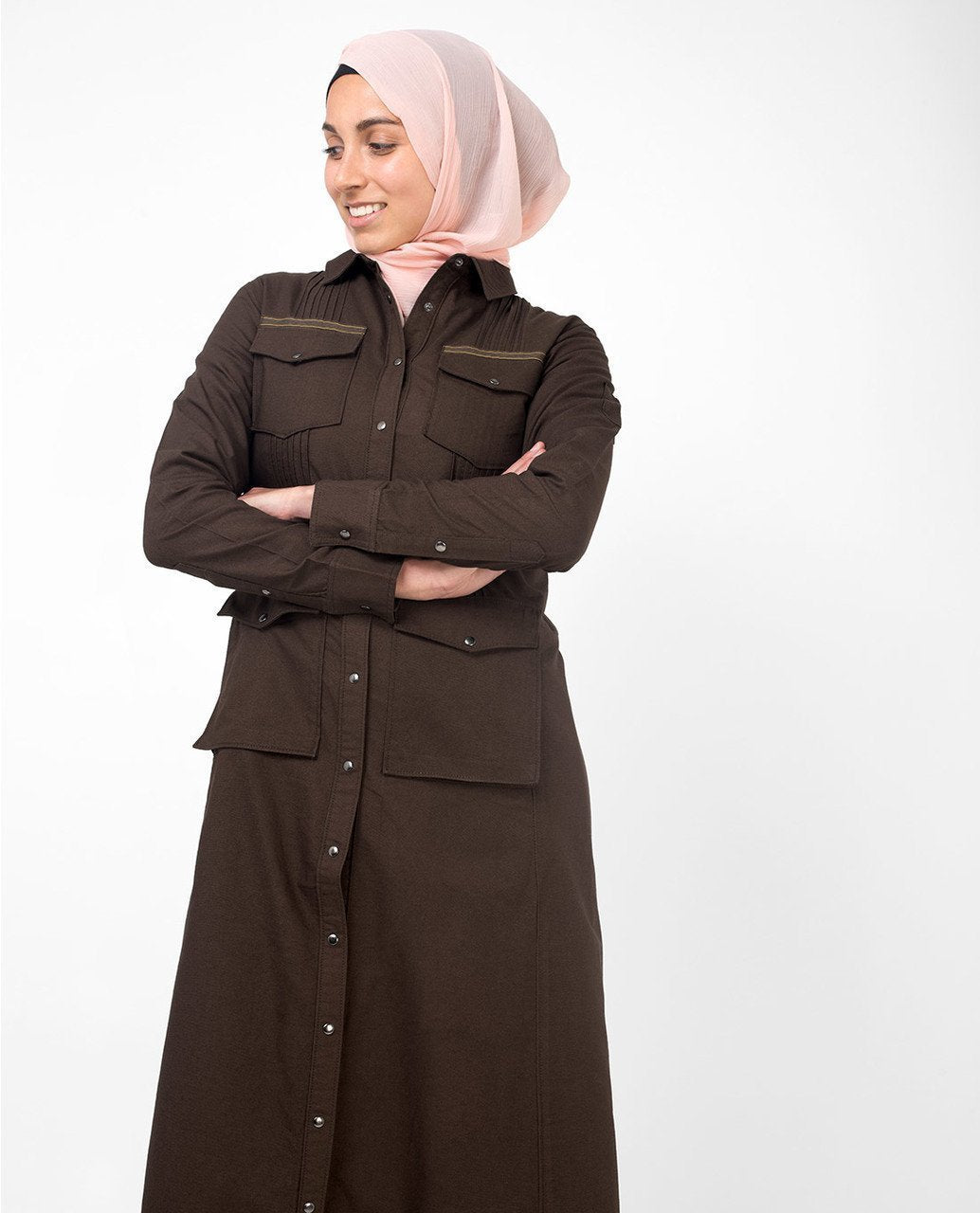 Full Front Open Utility Abaya Jilbab S 54 Brown