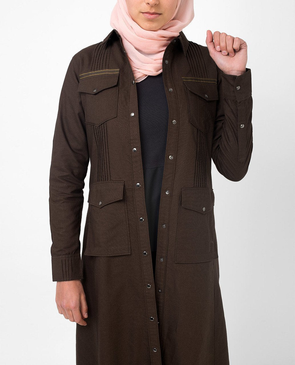 Full Front Open Utility Abaya Jilbab S 54 Brown