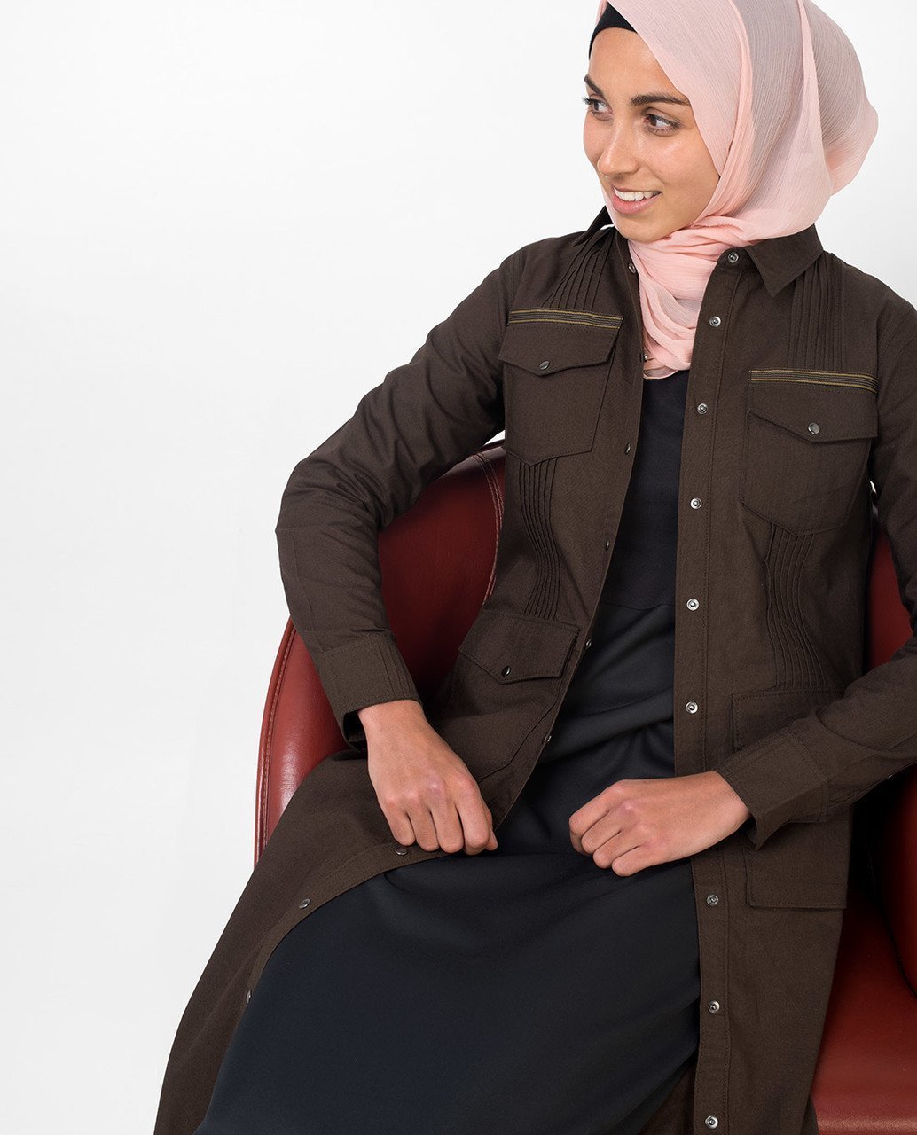 Full Front Open Utility Abaya Jilbab S 54 Brown