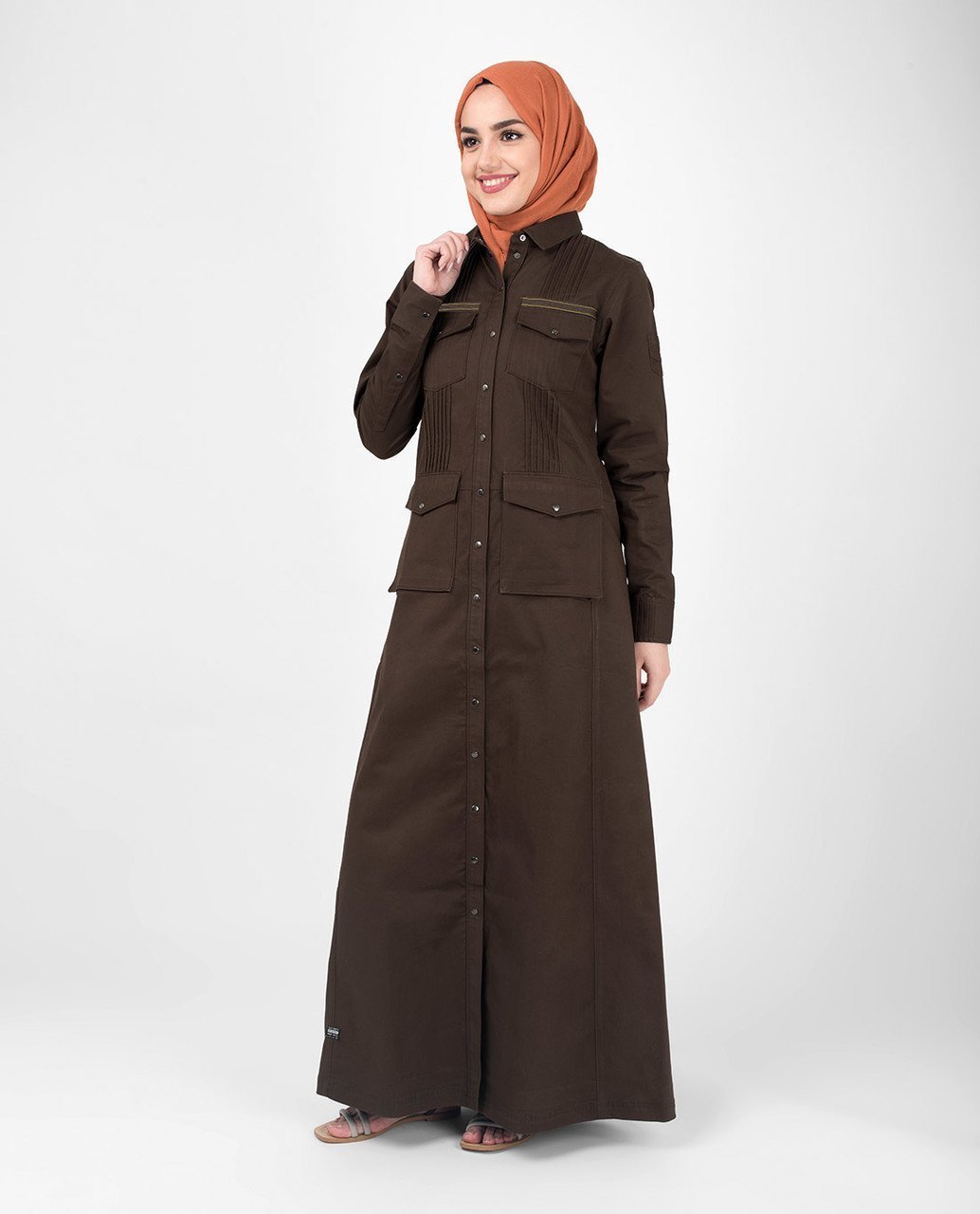 Full Front Open Utility Abaya Jilbab S 54 Brown