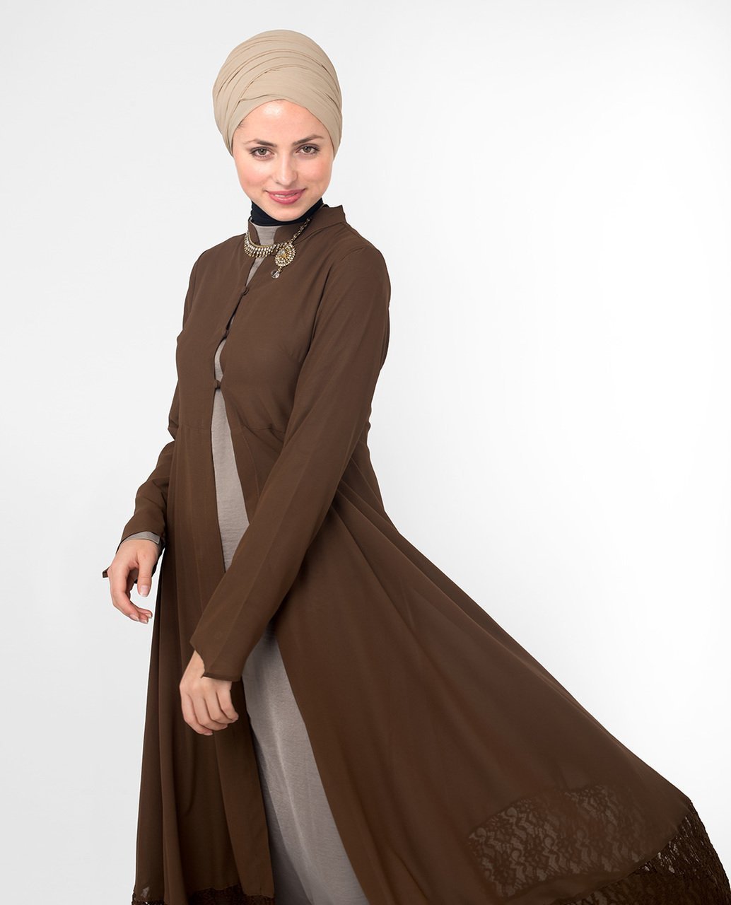 Full Length Brown Elegant Lace Outerwear Small (8-10) Petite (- 5'2") Brown