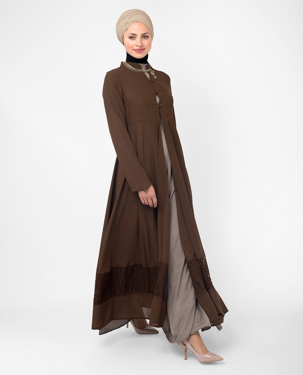 Full Length Brown Elegant Lace Outerwear Small (8-10) Petite (- 5'2") Brown