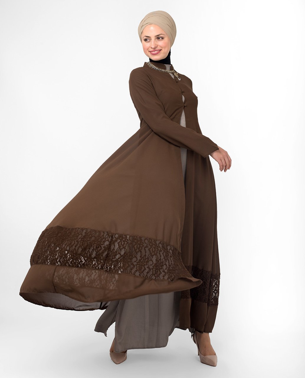 Full Length Brown Elegant Lace Outerwear Small (8-10) Petite (- 5'2") Brown