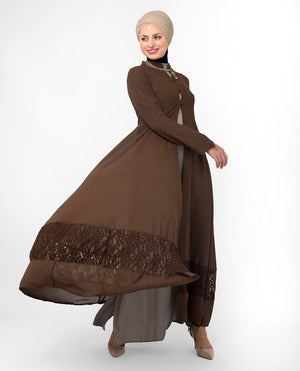 Full Length Brown Elegant Lace Outerwear Small (8-10) Petite (- 5'2") Brown