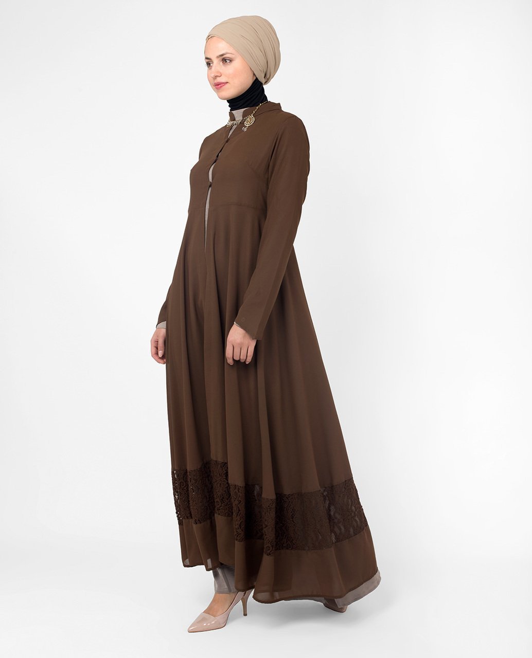 Full Length Brown Elegant Lace Outerwear Small (8-10) Petite (- 5'2") Brown