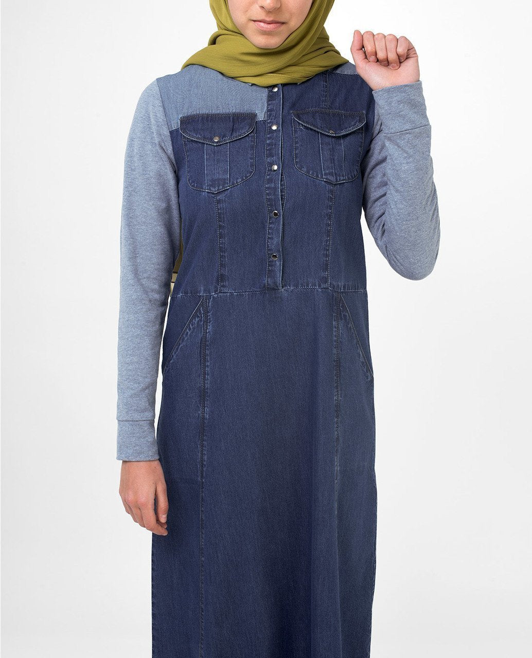 Grey Contrast Denim Jilbab S 54 Denim Blue