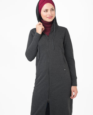 Grey Warm Hooded Modest Top Small (8-10) Petite (- 5'2") 