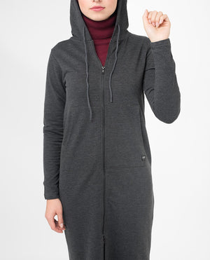 Grey Warm Hooded Modest Top Small (8-10) Petite (- 5'2") 