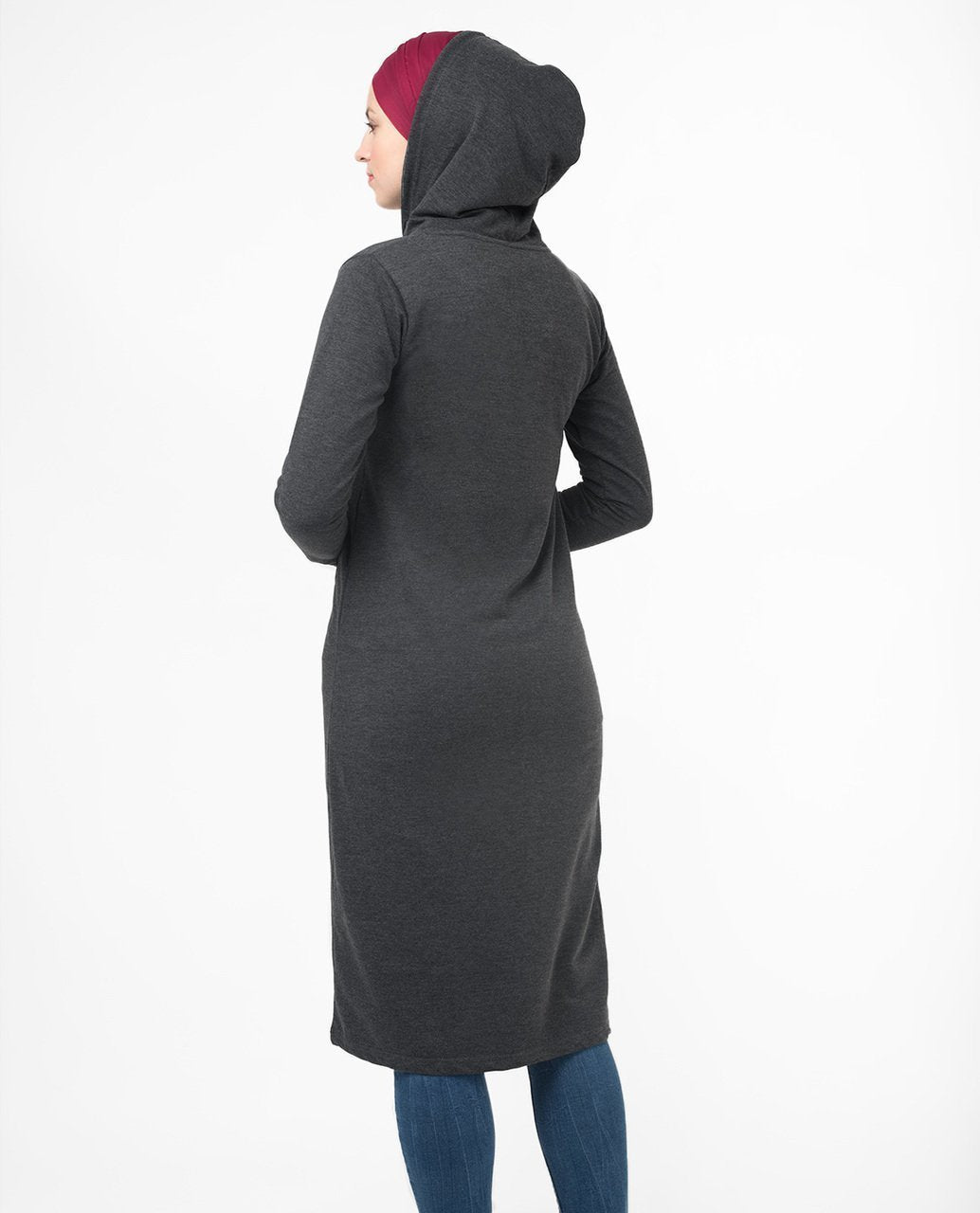 Grey Warm Hooded Modest Top Small (8-10) Petite (- 5'2") 