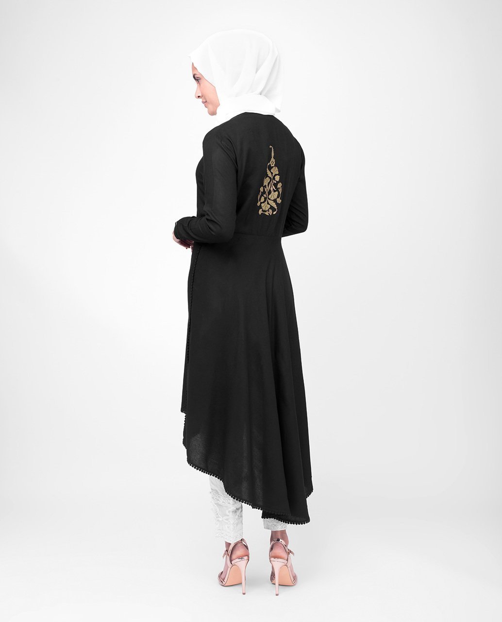 High Low Midi Black Modest Tunic Dress Small (8-10) Petite (- 5'2") Black