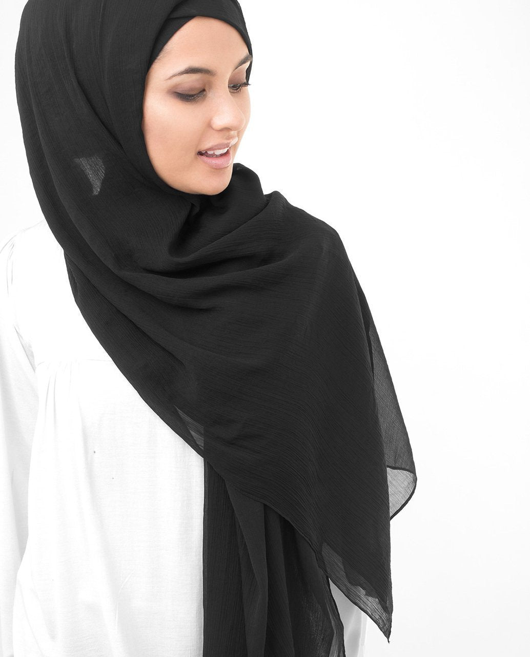 Jet Black Poly Chiffon Hijab M 
