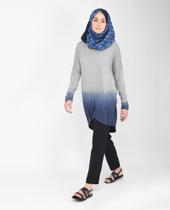 Light Grey and Petrol Blue Top Slim 