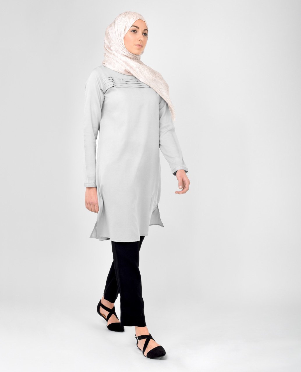 Light Grey Crepe Top (long) Slim S 