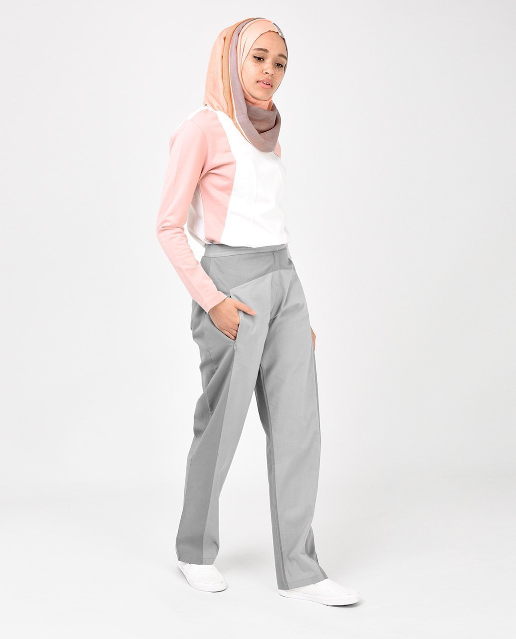 Light Grey Straight Leg Trousers Slim Petite (W28 L28) 