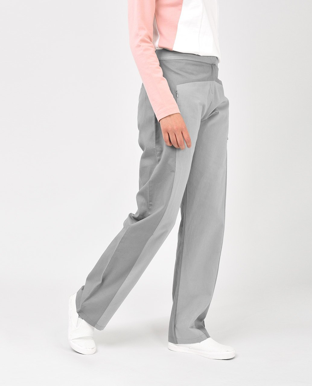 Light Grey Straight Leg Trousers Slim Petite (W28 L28) 