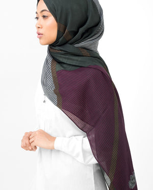 Lines Of Blocks Black, Grey & Purple Hijab Regular 