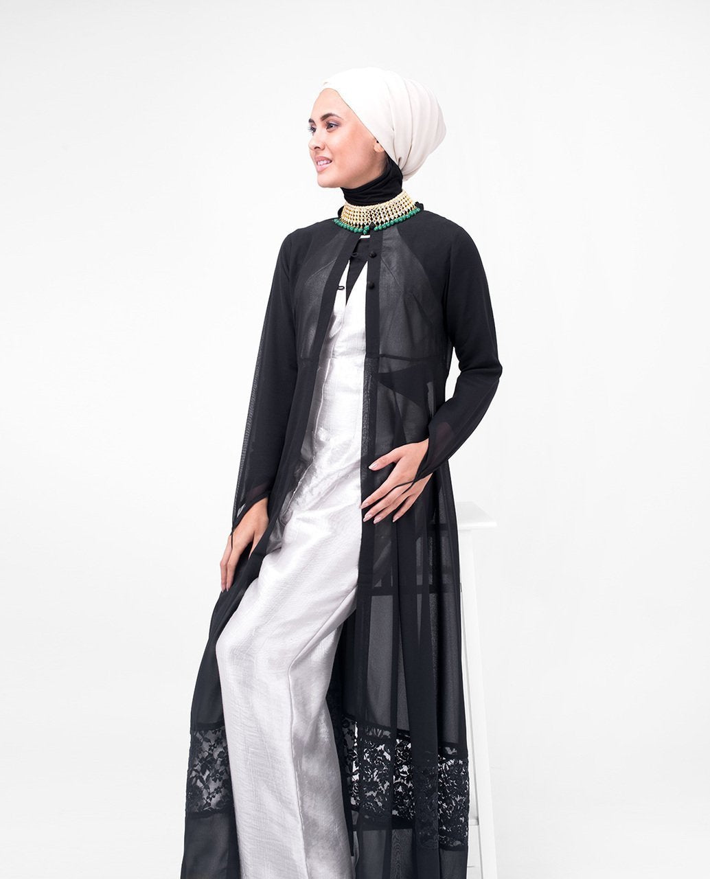 Long Black Elegant Lace Outerwear Small (8-10) Petite (- 5'2") Black