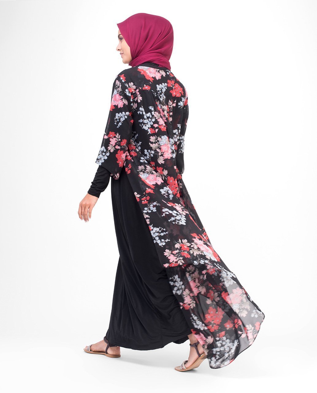 Long Black Floral Kimono Small (8-10) Petite (- 5'2") Black Floral